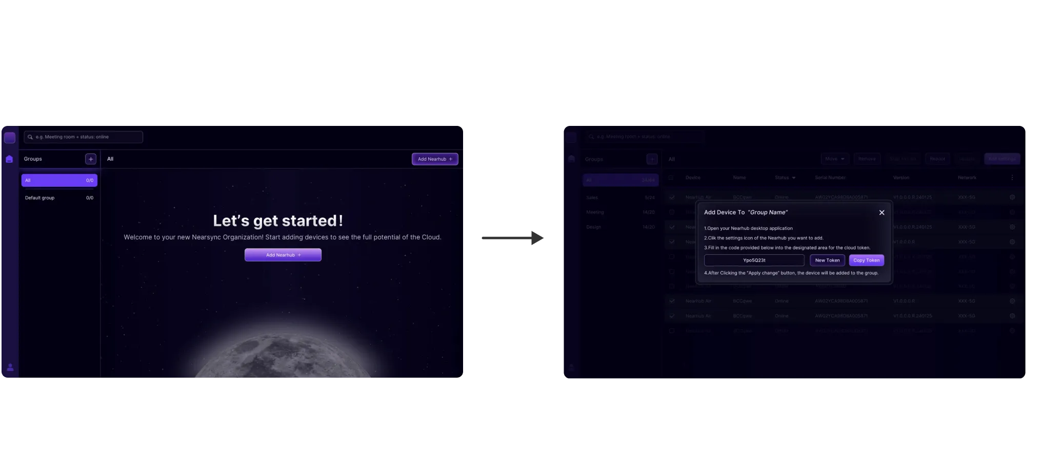 Click “Add NearHub” and
copy the token.