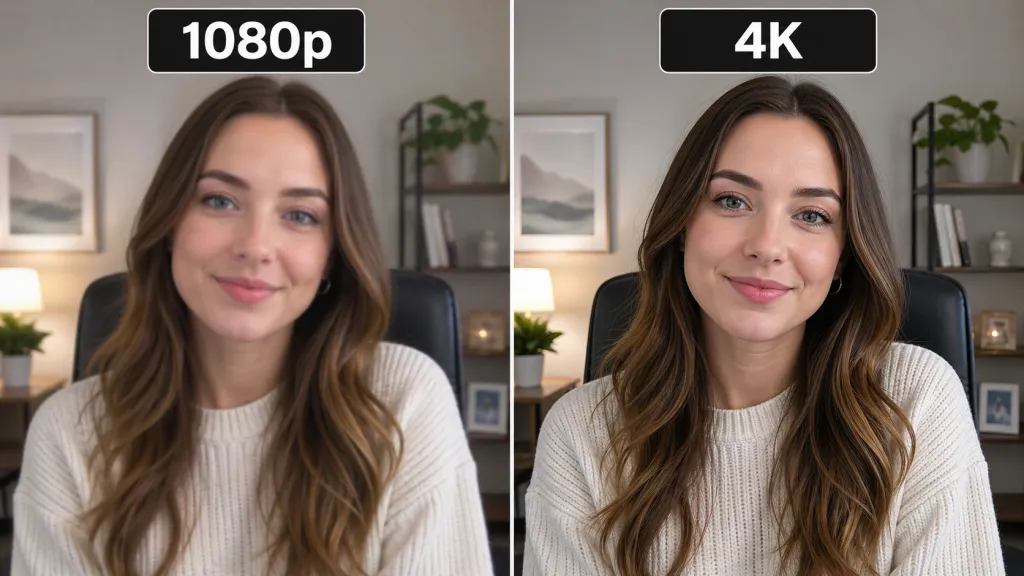 1080p vs 4K video quality comparison image, with the left side appearing blurry and the right side appearing clear.