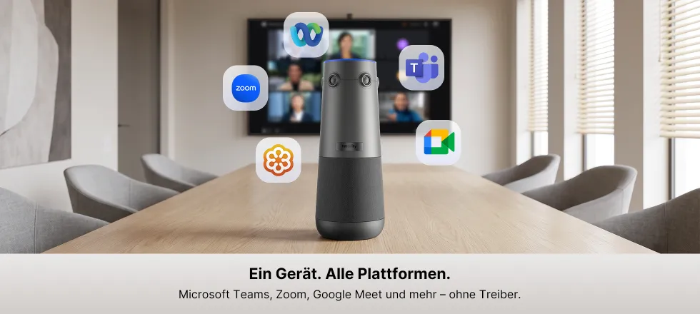 360 Alien als Kamera und Freisprecheinrichtung für Microsoft Teams, Zoom, Google Meet, Webex und weitere Plattformen.
