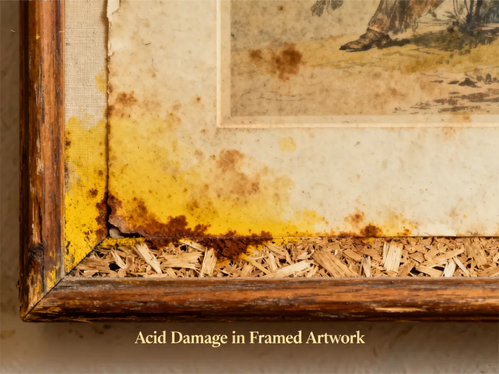 acid damage in framed artwork