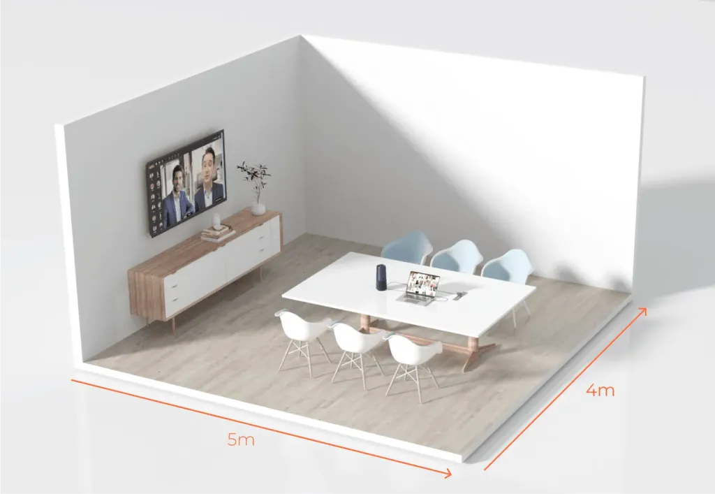 A fisheye conference camera in a modern meeting room