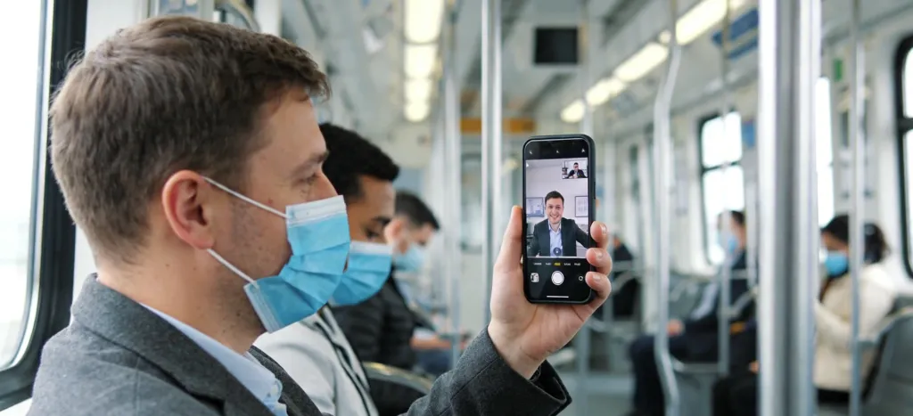 a man is having a meeting online