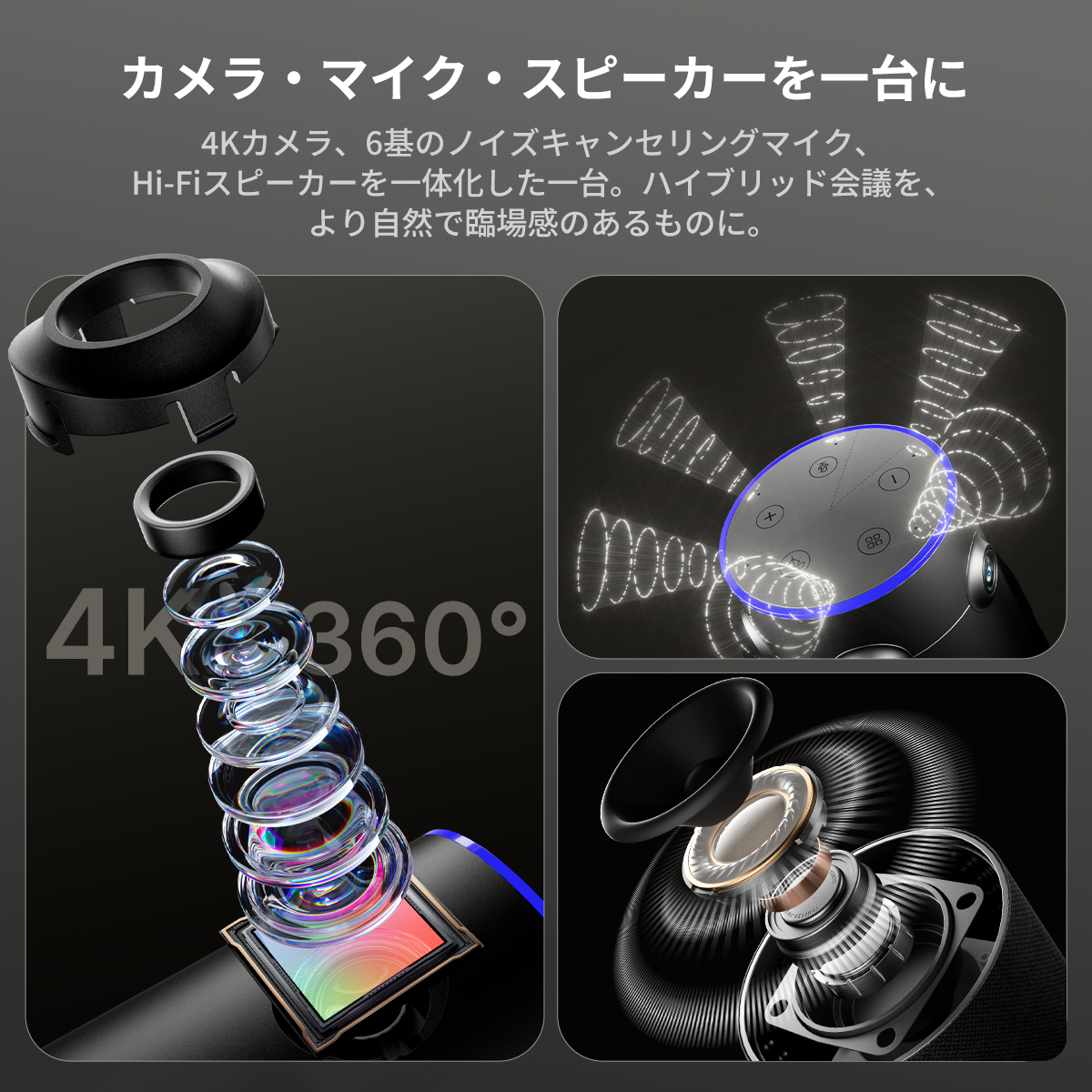 Nearity 360 Alien：真の4K画質を実現する360度会議用カメラ。AI搭載