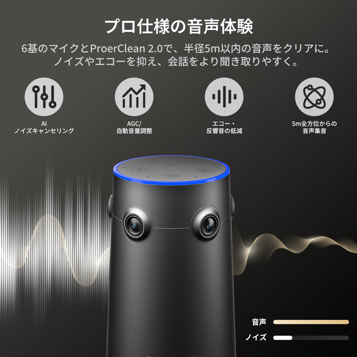Nearity 360 Alien：真の4K画質を実現する360度会議用カメラ。AI搭載