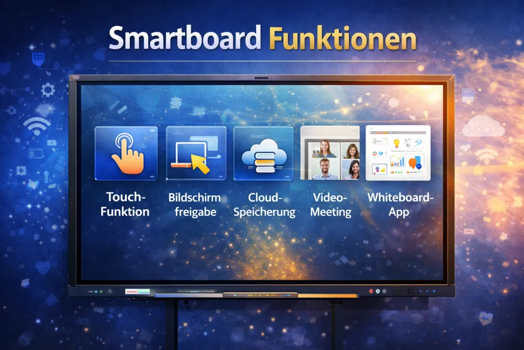 Smartboard Funktionen einer digitalen Schultafel – Touchscreen, Bildschirmfreigabe, Cloud und Video Meeting