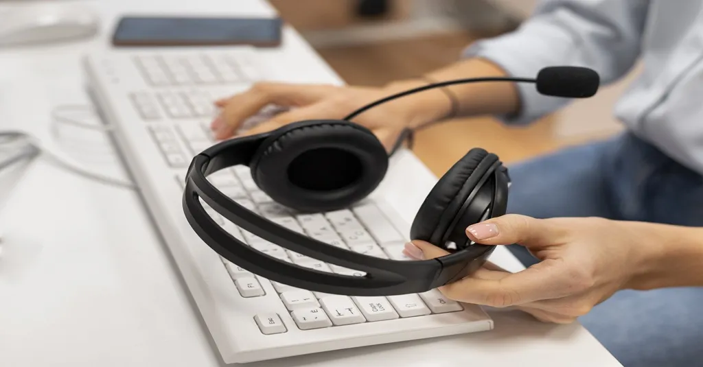 A ergonomic office headset with padded ear cups