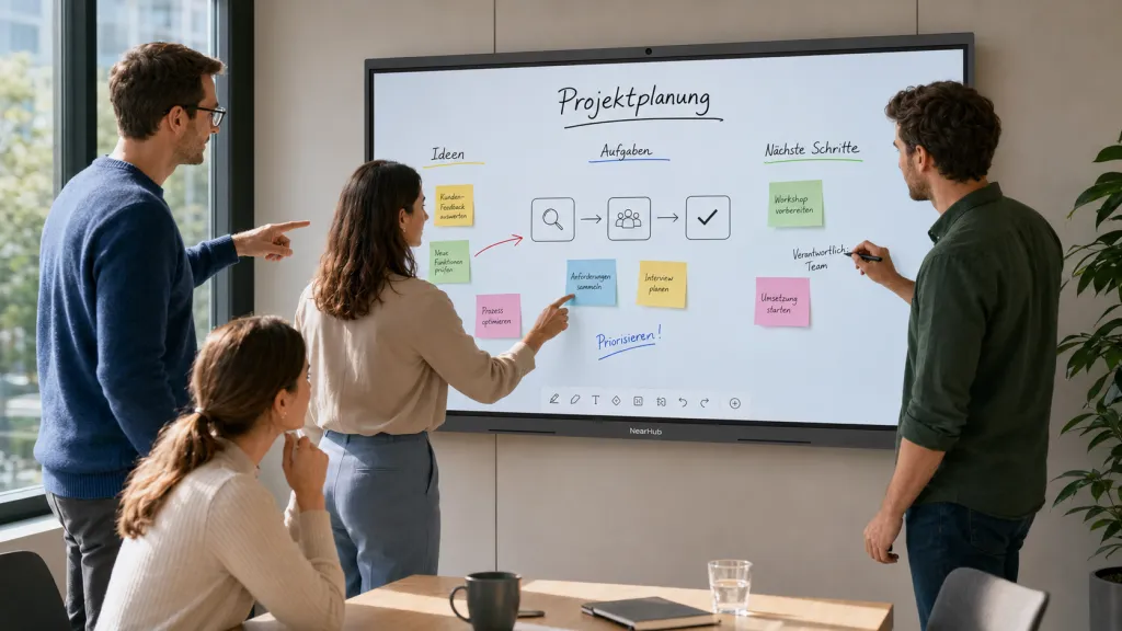 Team arbeitet mit Touch und Stift direkt auf dem interaktiven Flat Panel.png