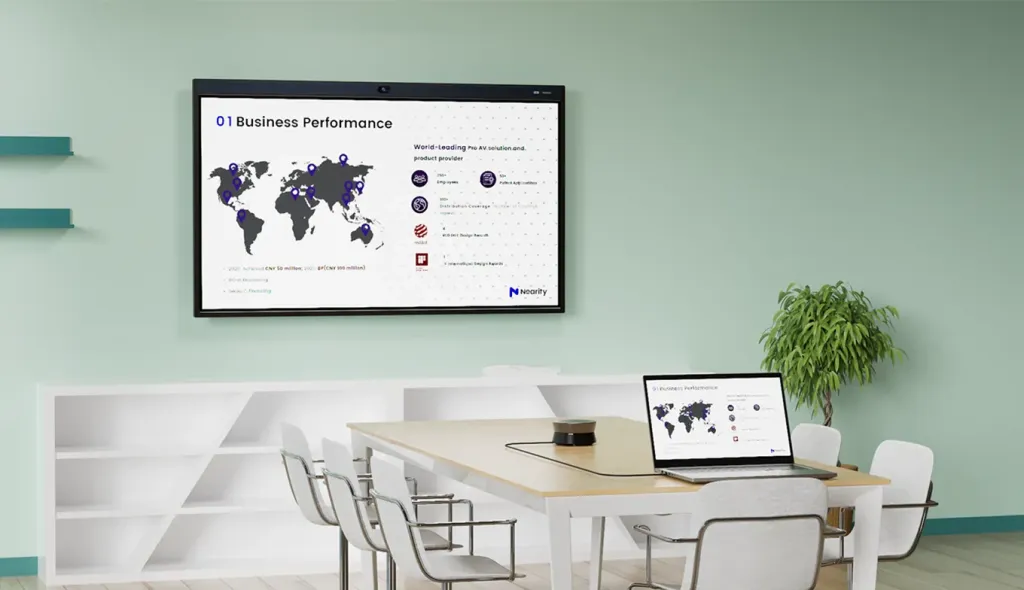 One A20S conference speakerphone in small meeting room.