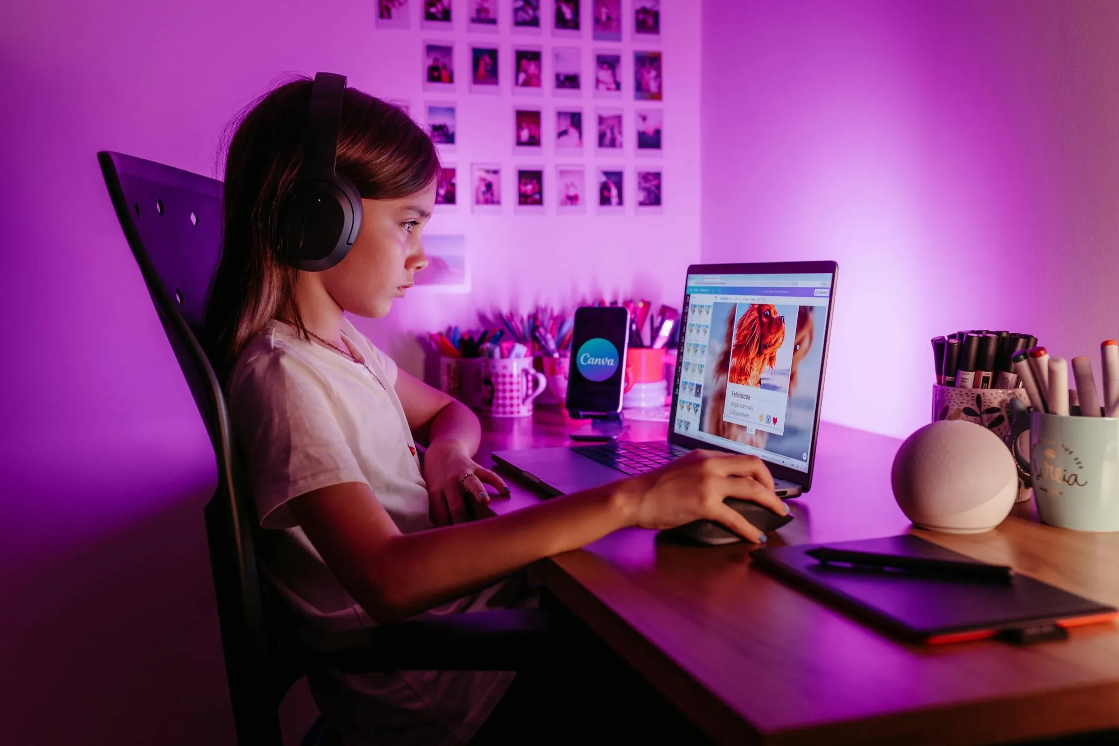 a girl surfing on internet in a room