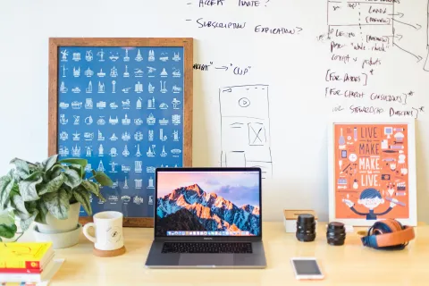 An abstract blue geometric smartboard wallpaper