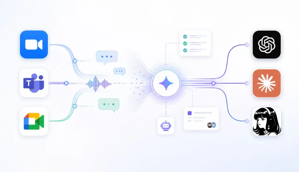 AI meeting platforms connecting with AI agent tools through clean audio and meeting data.
