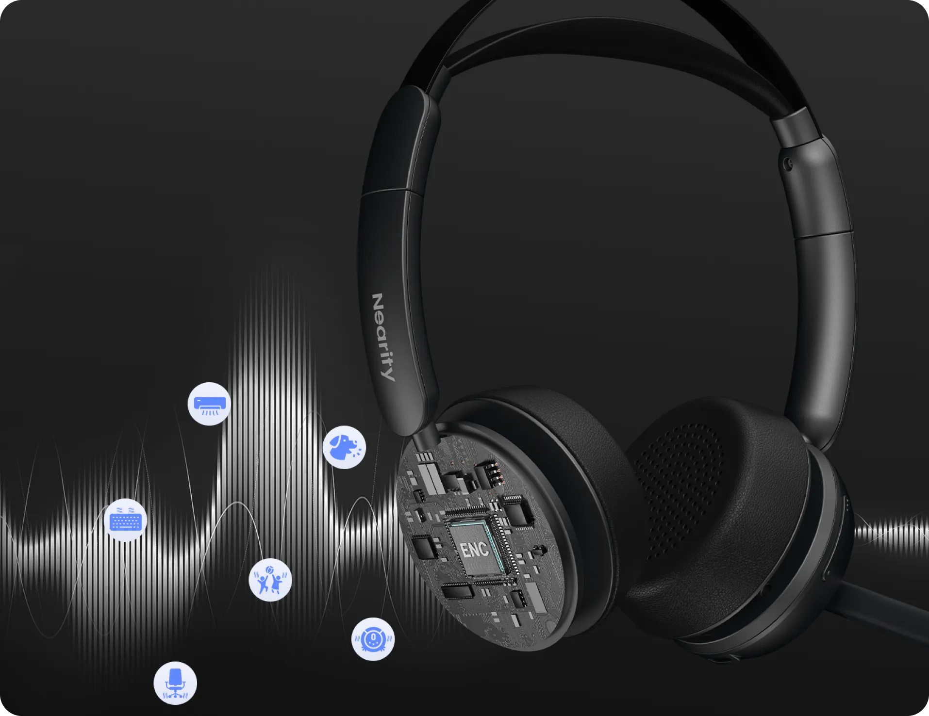 ProperClean 2.0 audio tech on noise cancelling headphone with mic for office