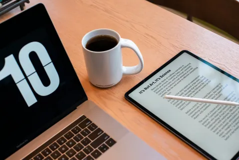 A business report on an interactive display