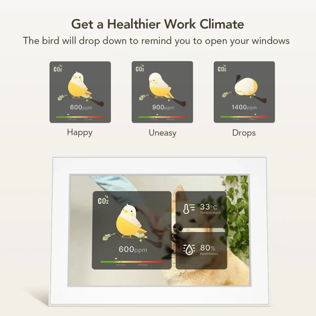 frame with a sophisticated air quality monitor