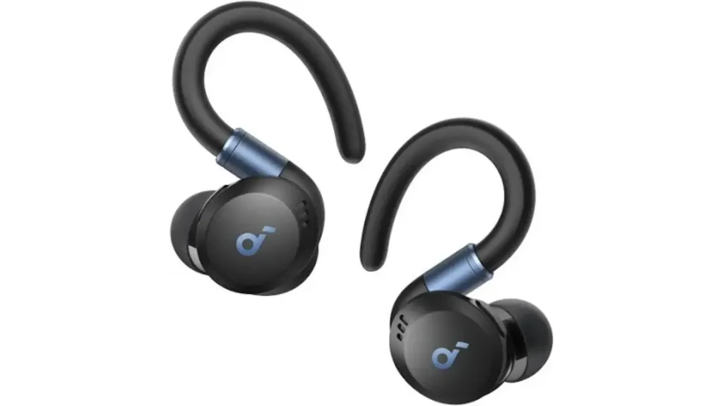 Soundcore Sport X20 true wireless headphones with secure ear-hook design for workouts and iPhone users.