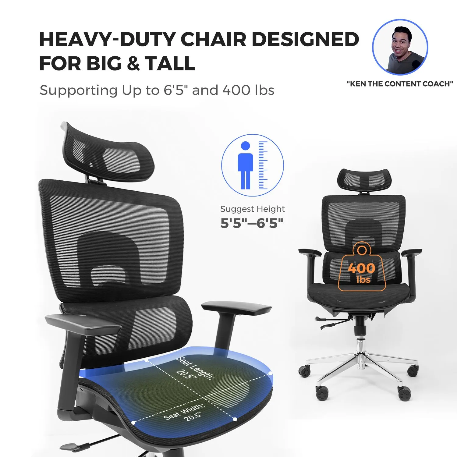 Heavy duty good office chair for tall person