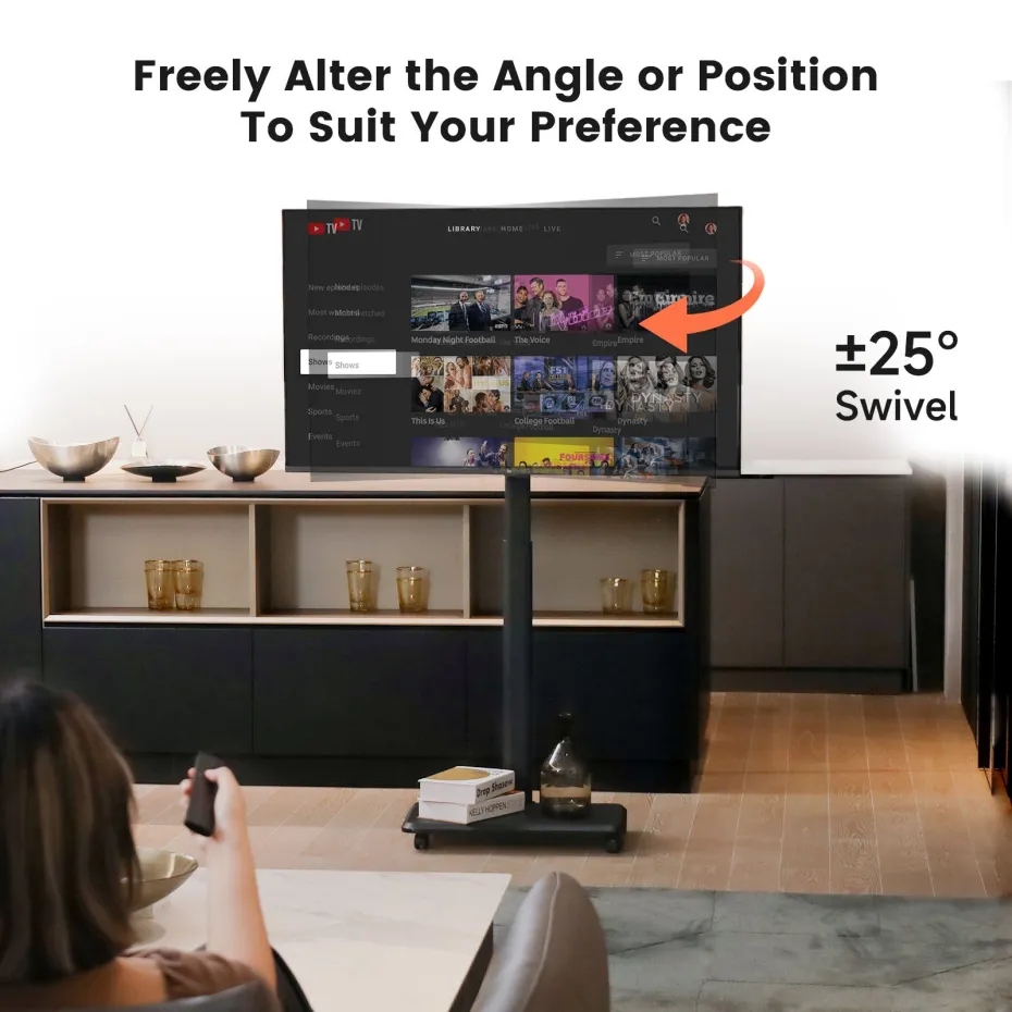 A black tv on cart