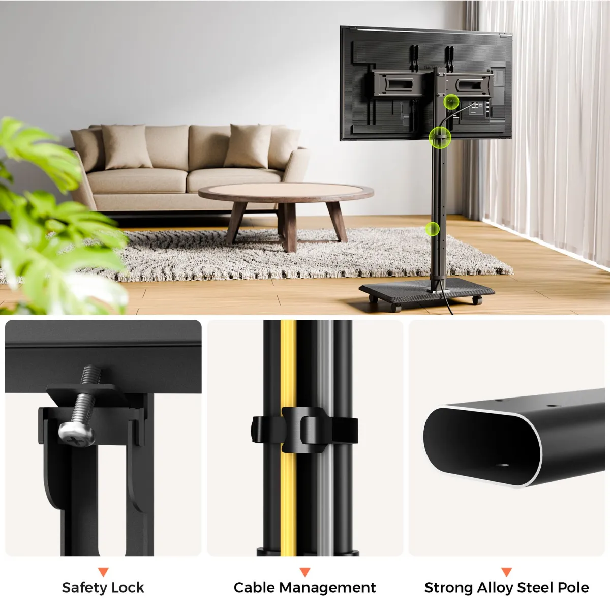 Black mobile television stands NearHub OD20