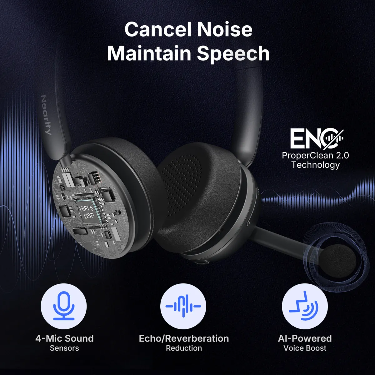 bluetooth noise cancelling headset with mic enc noise cancellation