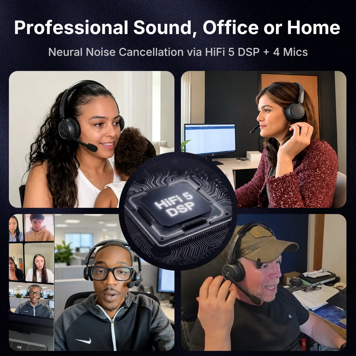 bluetooth noise cancelling headset with mic hifi 5 dsp