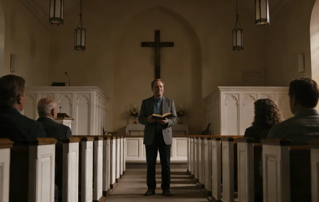 a man leads a bible reading in the church