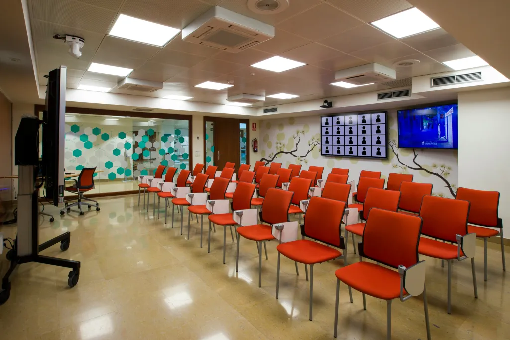 A modern classroom setup showing how a smart board is used