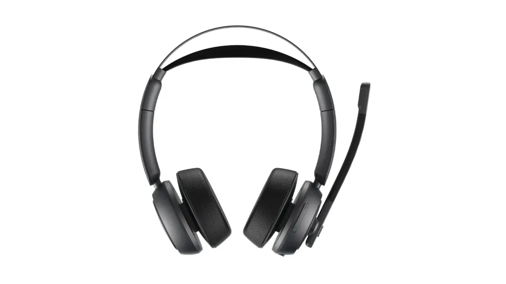 A modern black over-ear headset with a boom microphone, shown on a clean white background.