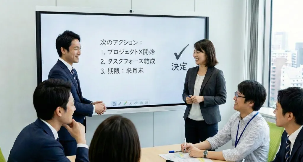 ファシリテーションスキルを運用して会議を進めている会社員