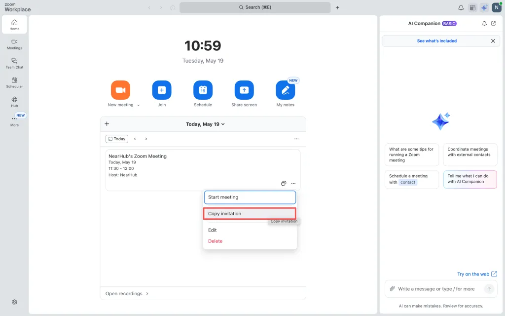 Copy the scheduled meeting link