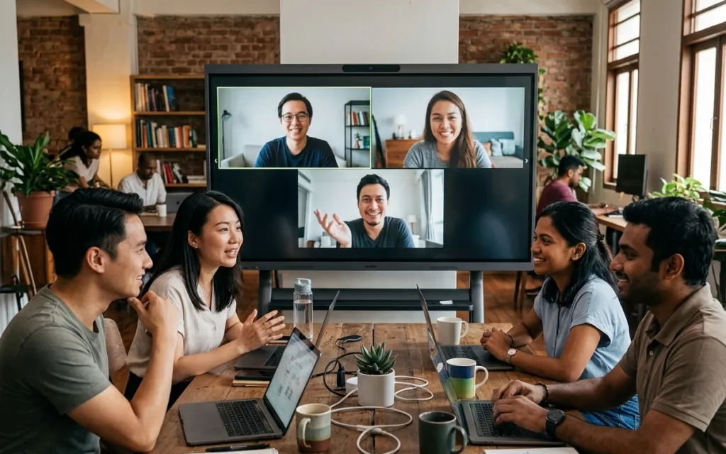 Figure 1: Hybrid team collaboration with remote and in-person participants