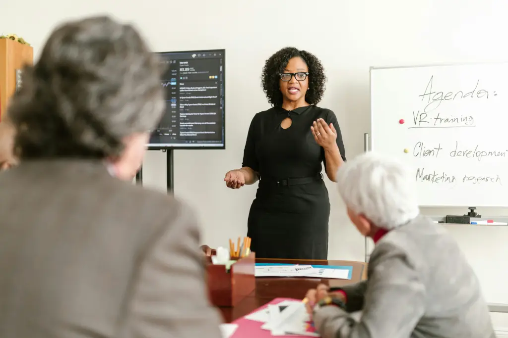 Das team diskutiert ueber die impact effort matrix