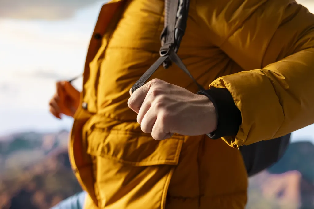 hiking clothing and good headphones for workout