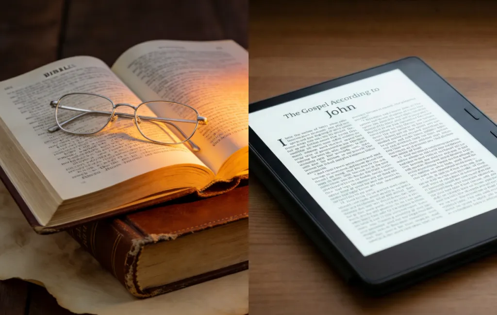 a traditional bible and an electronic bible