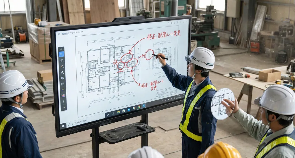 工事現場でデジタルホワイトボードを活用している人