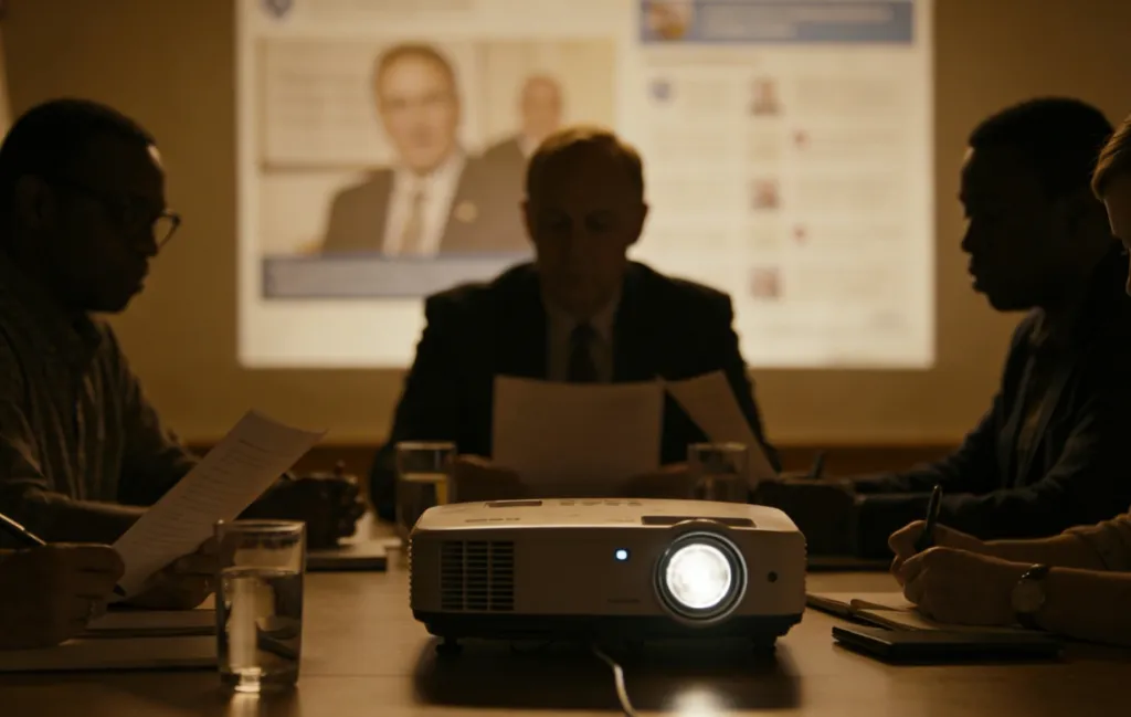 people are having a meeting in the dark light