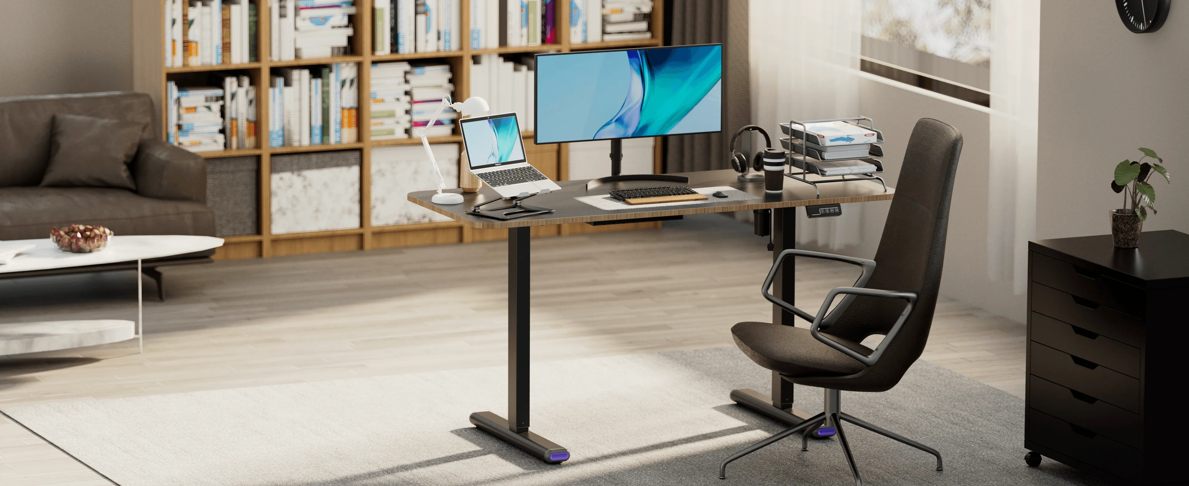 Black electric sit to stand desk