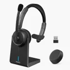 Nearity single ear bluetooth headset with charging stand, extra cushion, and USB dongle for PC and phone