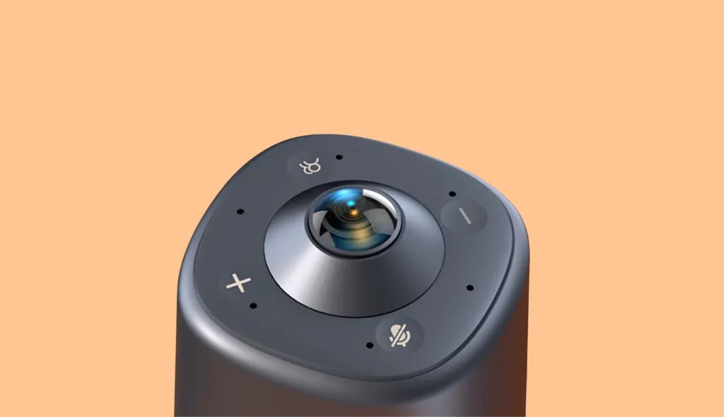 360-degree conference camera with a fisheye lens for hybrid meetings