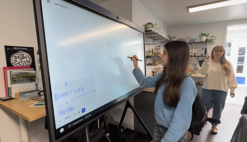 Frau steht vor einer whiteboard tafel
