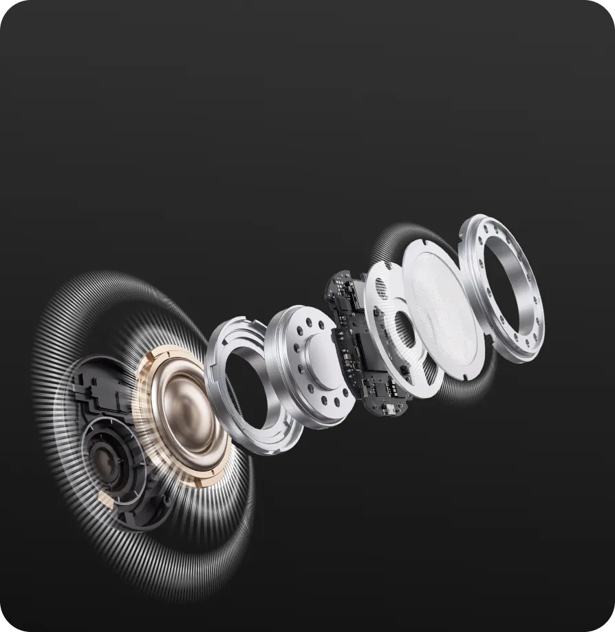 HiFi audio driver component on wireless headphone with noise cancelling mic for office calls - Nearity