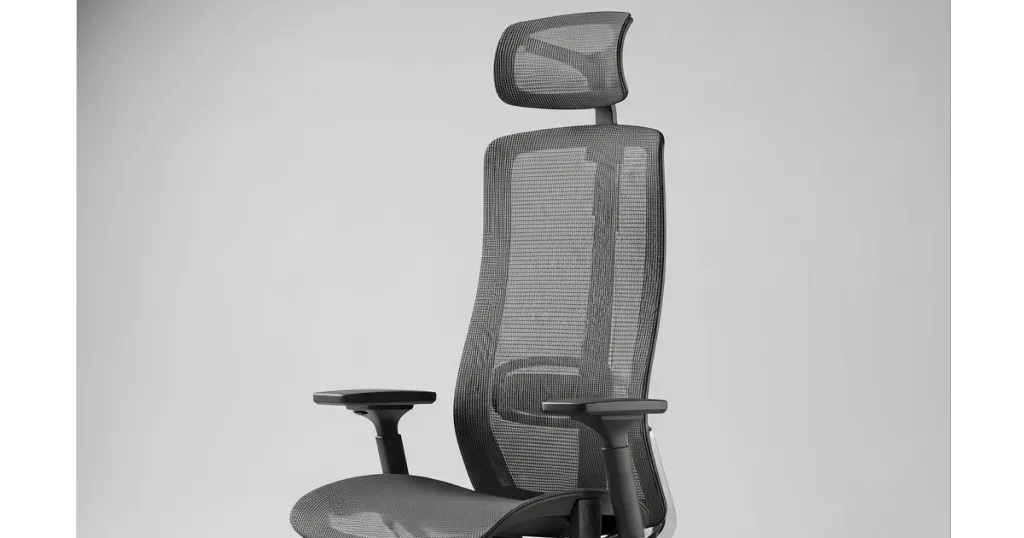 Close-up of cleaning a durable mesh ergonomic office chair with a microfiber cloth in a modern office.