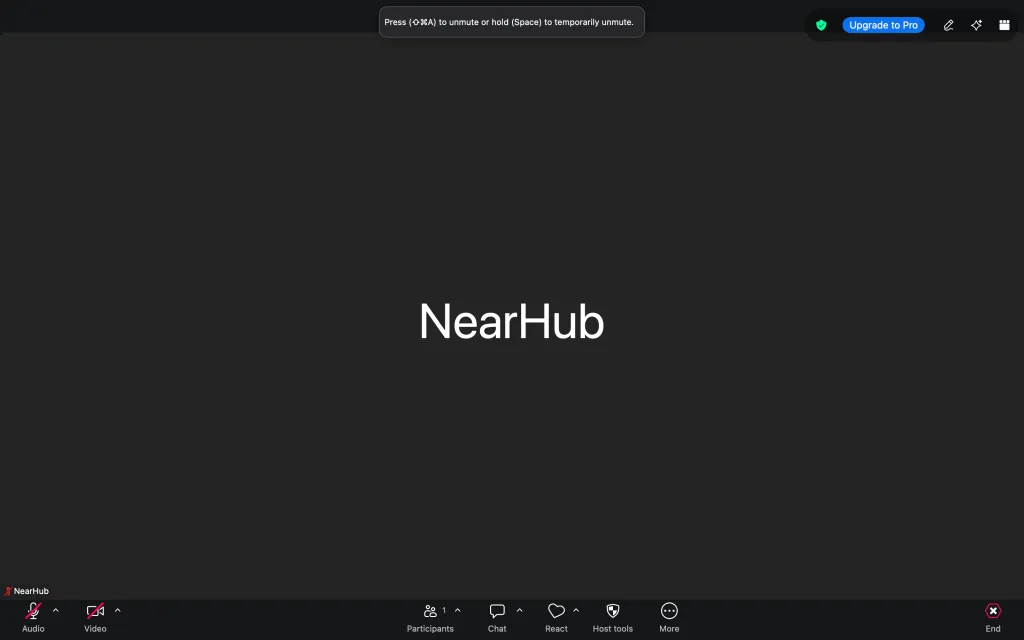 Zoom Workplace meeting screen showing mute controls for muting yourself during a video call.