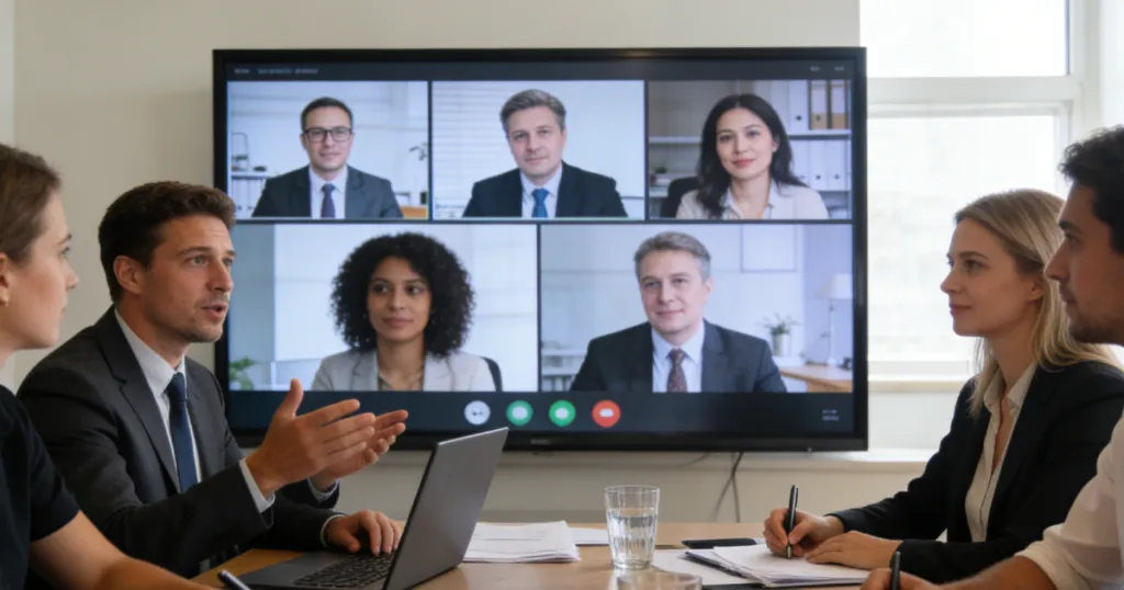 a group of people are having a hybrid meeting