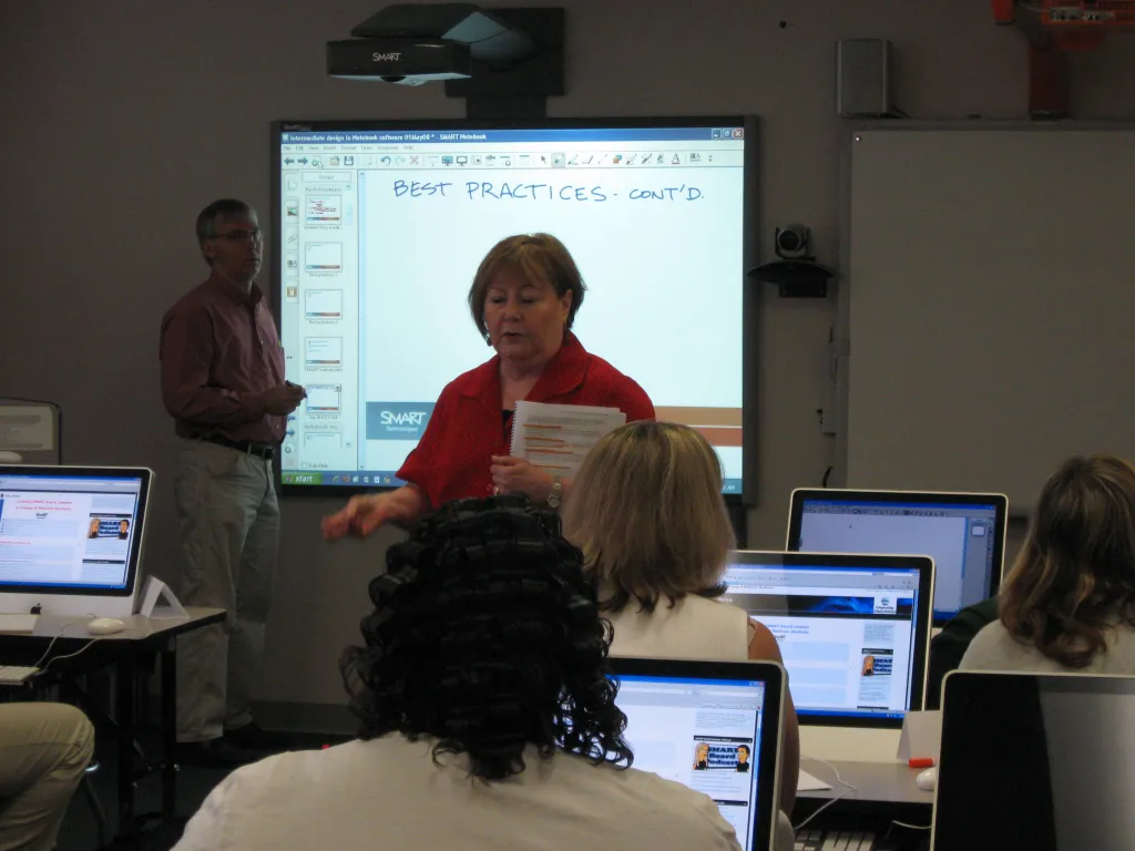 Moderne digitale Tafel Schule im hybriden Unterricht mit Präsentation und Integration