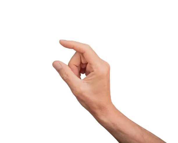 A hand performing a pinch gesture with two fingers to zoom
