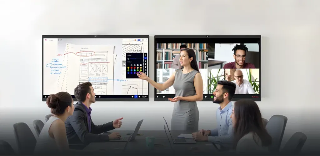 電子ホワイトボードを活用した会議の様子