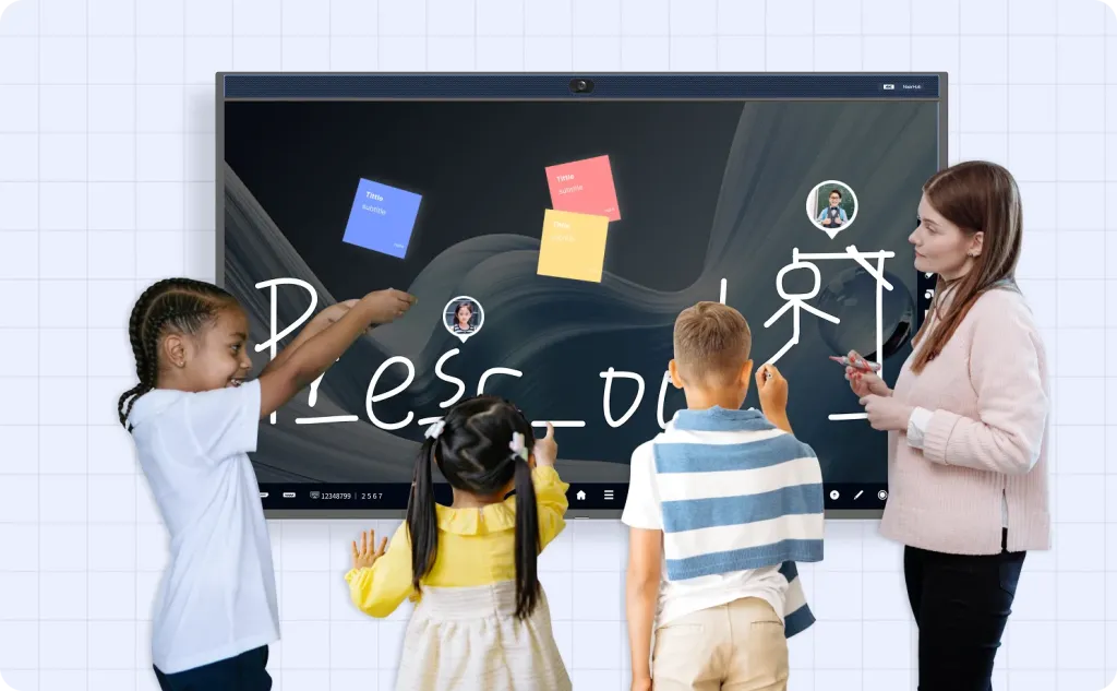 students interacting on a digital board for classroom and interactive whiteboards in the classroom