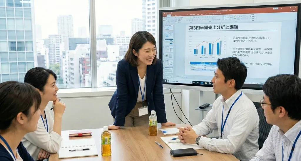 ファシリテーションスキルを運用して会議を進めている会社員