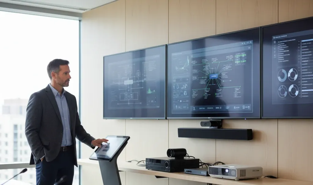 IT-Manager bei der Evaluation von Konferenzraum-Technologie