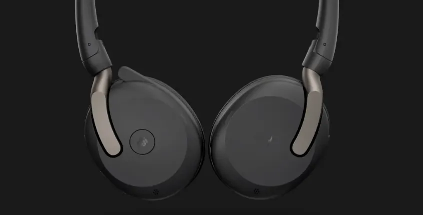 a black wireless headset with mic